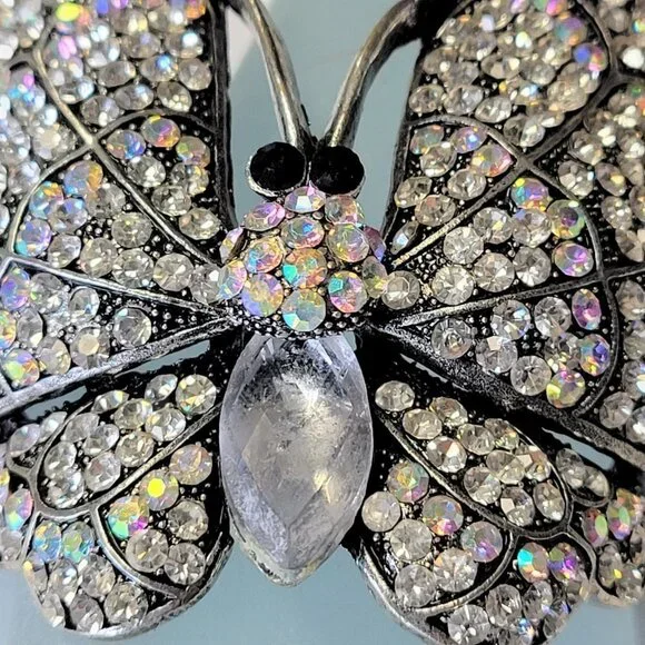 Large Rhinestone Butterfly Hinged Cuff Bracelet - Picture 4 of 14
